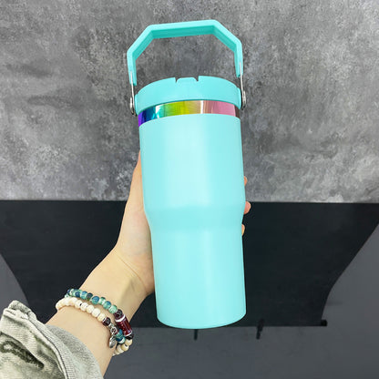 20oz Flip Straw Rainbow Plated Underneath Powder Coated Macaron Color Stainless Steel Tumbler-CNLCA