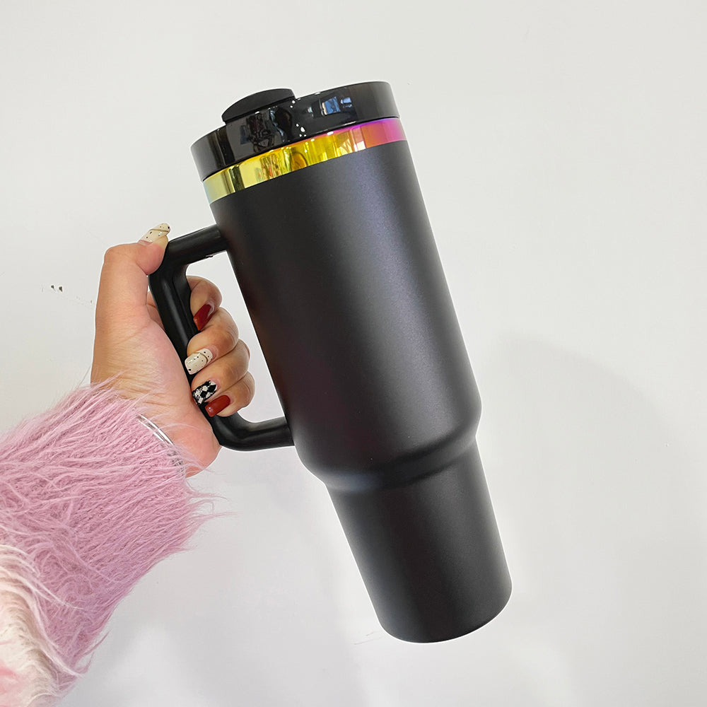 Sales!!!⏰40oz H2.0 Stanley Style Rainbow Plated Underneath Powder Coated Stainless Steel Quencher Tumbler-CNLCA