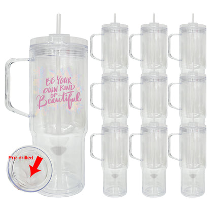 20 Pack 40oz Clear Pre Drilled Snow Globe Tumbler Double Wall Plastic Cups Mug-CNLCA