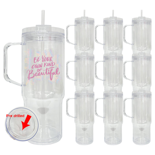 20 Pack 40oz Clear Pre Drilled Snow Globe Tumbler Double Wall Plastic Cups Mug-CNLCA
