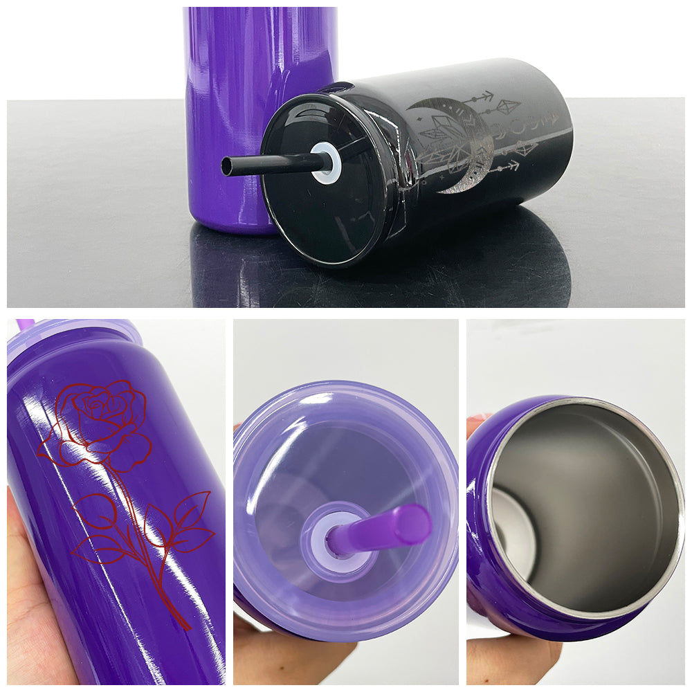 Blank Sublimation Halloween Purple Black 16oz Stainless Steel Can Tumbler-CNLCA