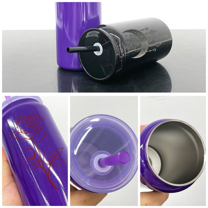 Blank Sublimation Halloween Purple Black 16oz Stainless Steel Can Tumbler-CNLCA