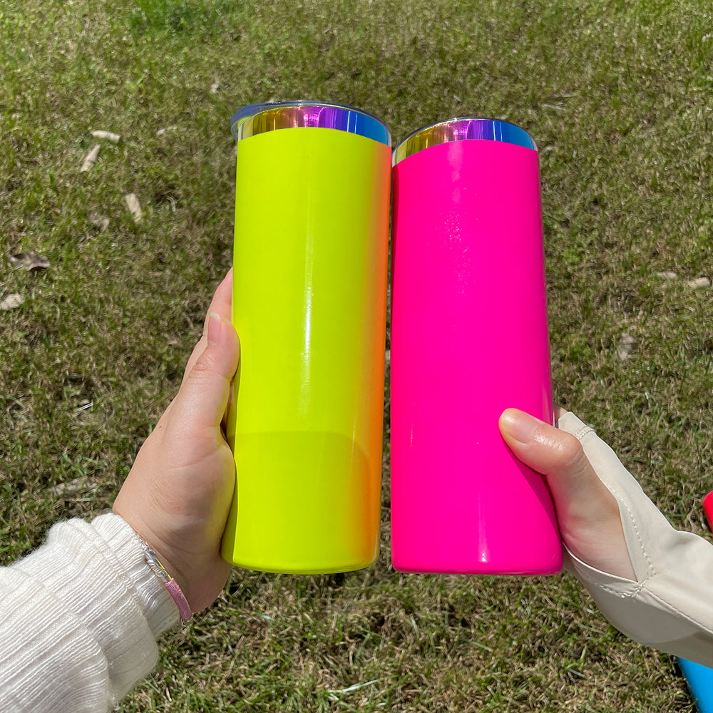 💚20oz Neon Color Rainbow Plated Underneath Straight Tumbler For Sublimation & Laser Engraving -CNLCA