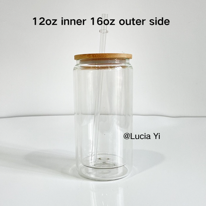 12oz 15oz 20oz Blank Sublimation Snow Globe Double Wall Glass Can Tumbler with Bamboo Lid-CNLCA