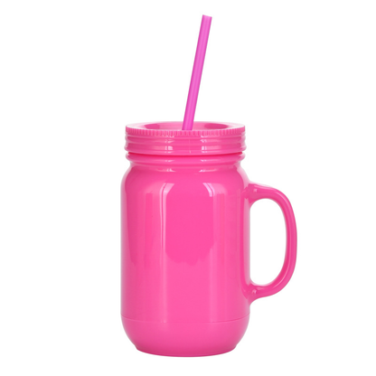 20oz Colorful Double Wall Plastic Rooster Cup Mason Jar With Handle-CNLCA
