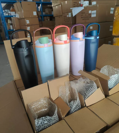 25Pack 30oz Owala Style Powder Coated Handle Lid Flip Straw Stainless Steel Tumbler Water Bottle for Laser-CNLCA