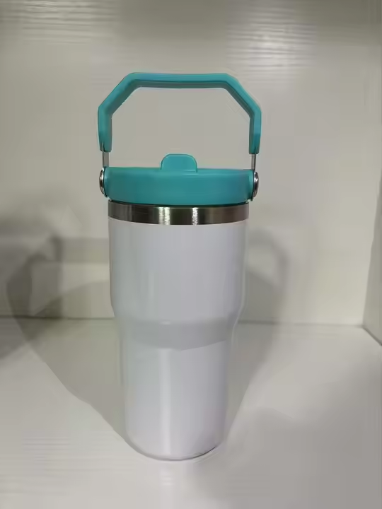 20oz Kids White Blank Sublimation Flip Straw Tumbler Water Bottle with Color Handle-CNLCA