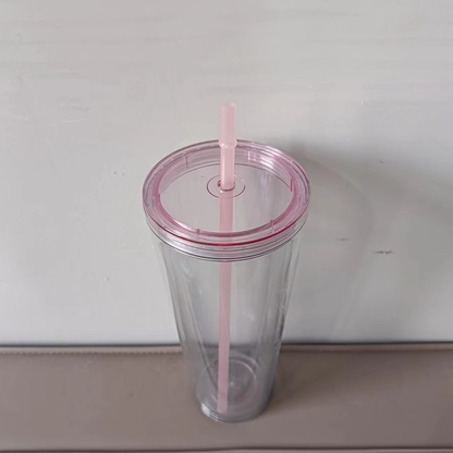 24oz Double Wall Snow Globe Tapered Plastic Cup Tumbler with Pre-drilled Hole and Plug Color Lid-CNLCA