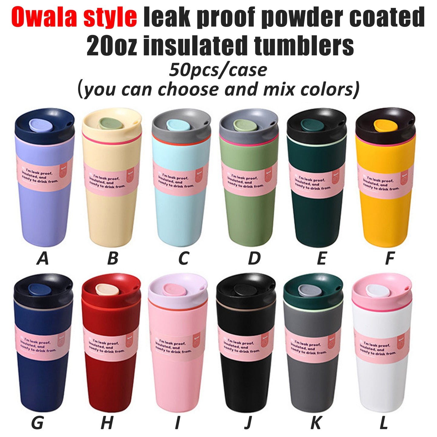 Powder Coated Leak Proof 20oz Owala Style Insulated Coffee Tumbler Mug For Laser Engraving-CNLCA