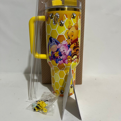 40oz Winnie the Pooh Little Bee Design Stainess Steel Stanley Style Quencher Tumbler-CNLCA