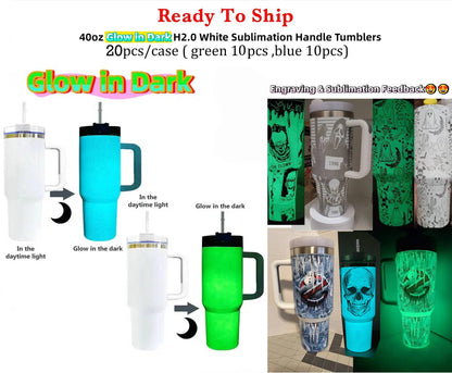 40oz H2.0 Blank Sublimation Glow In Dark Halloween Tumbler With Lid And Straw -CNLCA