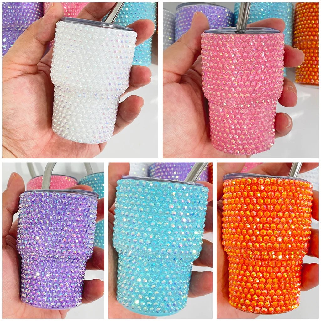 Cute 2oz Rhinestone Bling Mini Tumbler Wine Shot Glasses -CNLCA