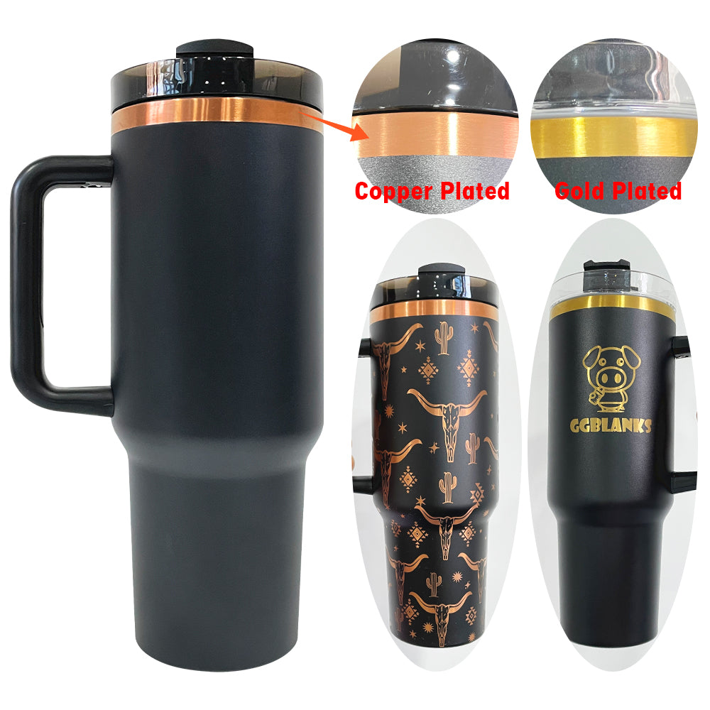 40oz H2.0 Stanley Style Black Color Copper Plated Quencher Tumbler for Laser Engraving-USLCA
