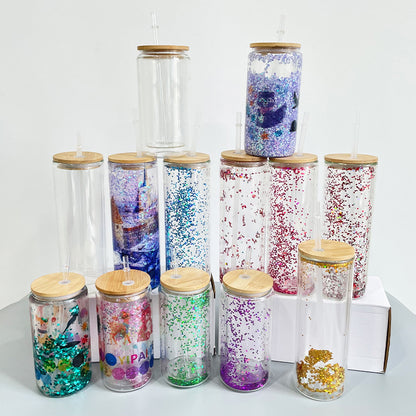 12oz 15oz 20oz Blank Sublimation Snow Globe Double Wall Glass Can With Bamboo Lid-CNLCA