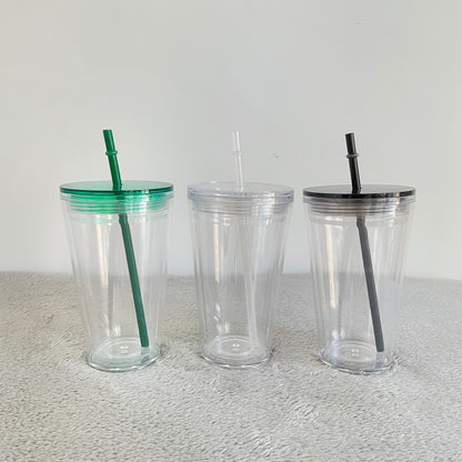 16oz Double Wall Snow Globe Tapered Plastic Cup Tumbler with Predrilled Hole-CNLCA