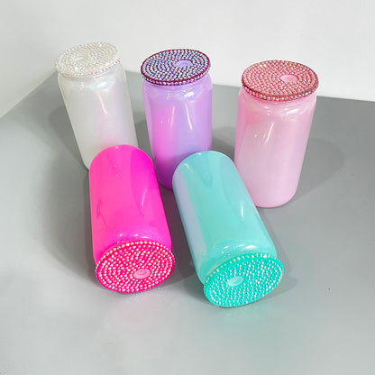 Multicolour Glass Can Rhinestone Bling Plastic Acrylic Lids Sold By Case -USLCA