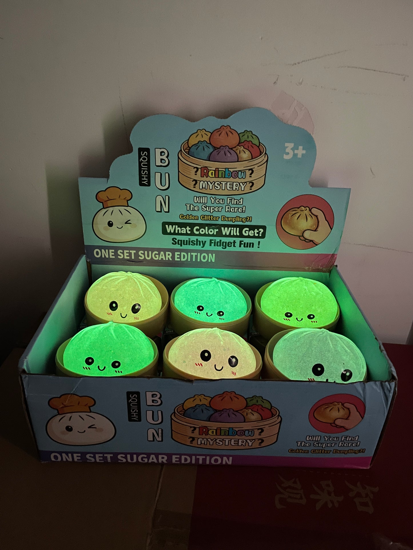 8.5cm Glowing Steamed Bun Halloween Glow in Dark Glitter Smiling Dumpling Squishy Stress Relief Fidget Toys Mystery Blind Box-CNLCA