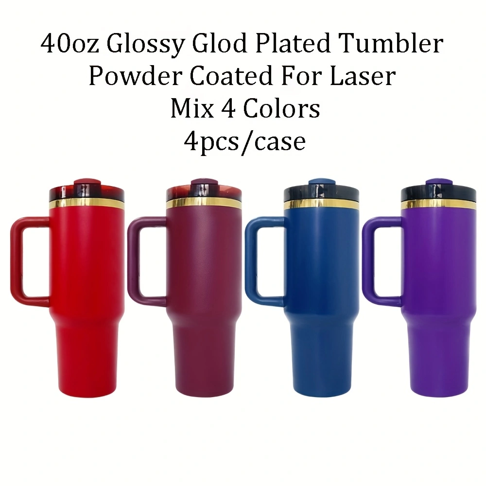 4Pack/8Pack/12Pack 40oz H2.0 Upgraded Gold Plated Underneath Powder Coated Tumblers Travel Mugs with Handle-CNLCA
