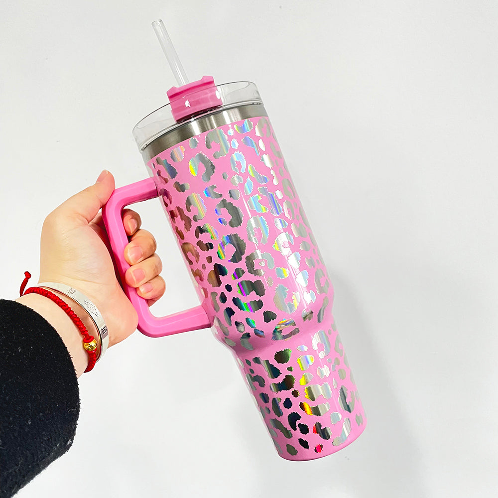 40BW001 H1.0 40oz 3D Holographic Leopard Travel Mug Tumbler With Handle- USLCA