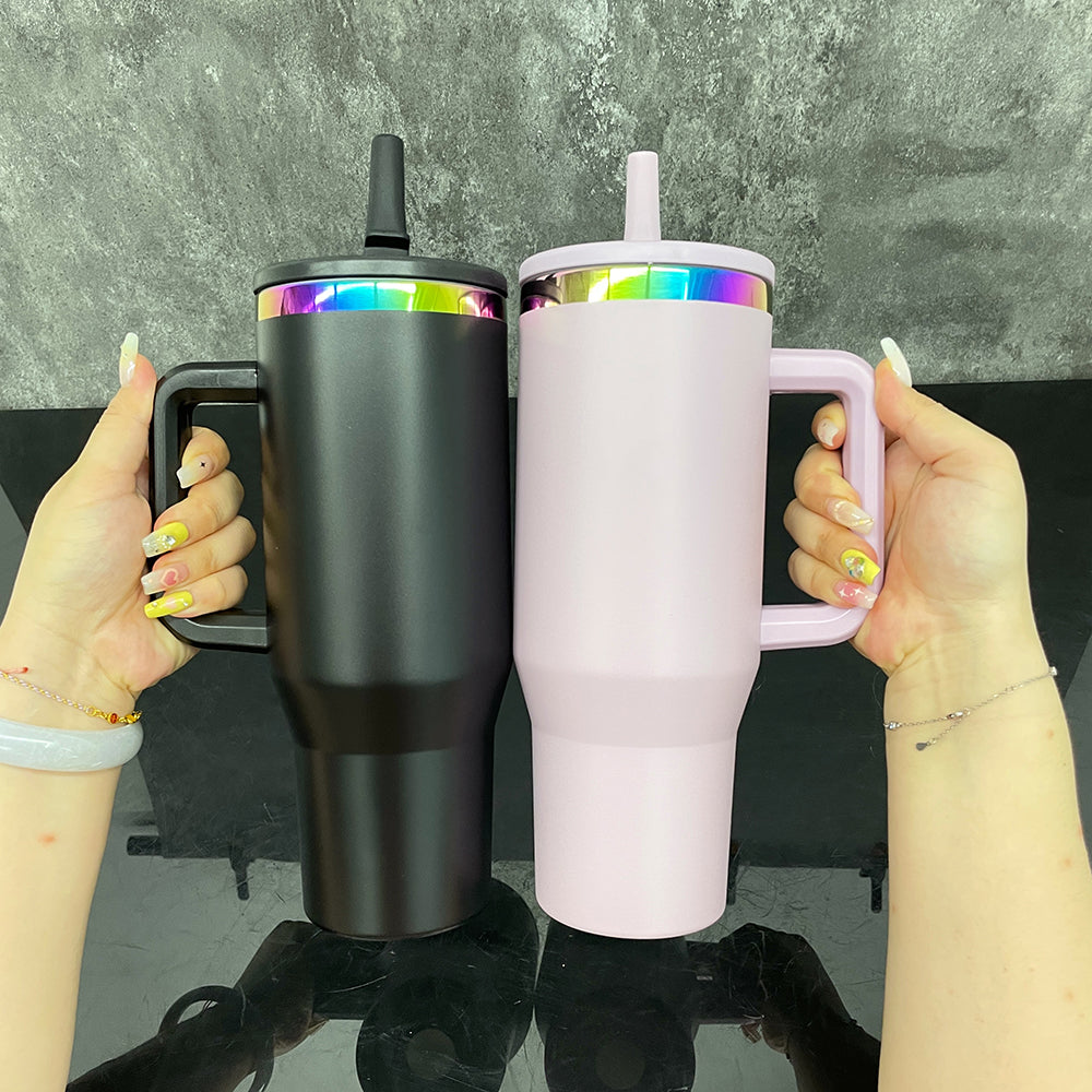 40oz Flip Straw Leak proof Rainbow Plated Underneath Powder Coated Quencher Tumbler For Laser-CNLCA