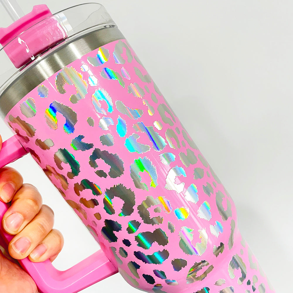 40BW001 H1.0 40oz 3D Holographic Leopard Travel Mug Tumbler With Handle- USLCA