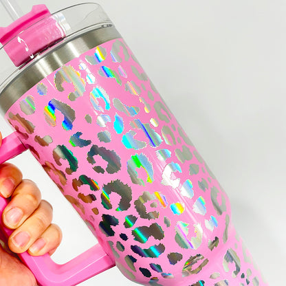 40BW001 H1.0 40oz 3D Holographic Leopard Travel Mug Tumbler With Handle- USLCA