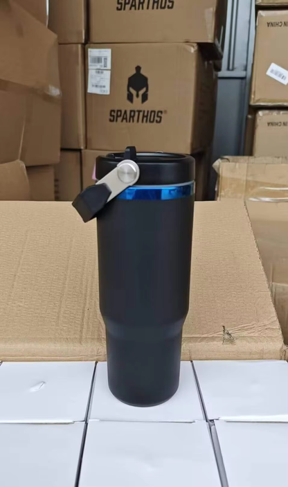 30oz Blue Plated Underneath Flip Straw Top Tumblers Water Bottle For Laser Engraving -CNLCA