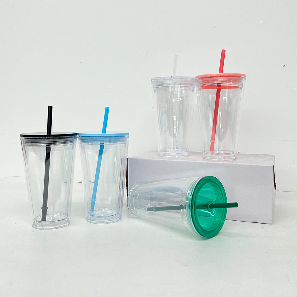 16oz Double Wall Snow Globe Tapered Plastic Cup Tumbler with Predrilled Hole-CNLCA