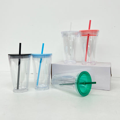 16oz Double Wall Snow Globe Tapered Plastic Cup Tumbler with Predrilled Hole-CNLCA