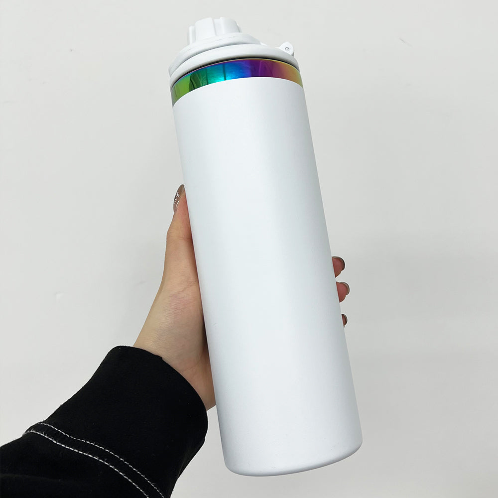 Powder Coated 20oz Rainbow Plated Underneath Sport Straight Tumbler Water Bottle with Two Lids for Laser-CNLCA