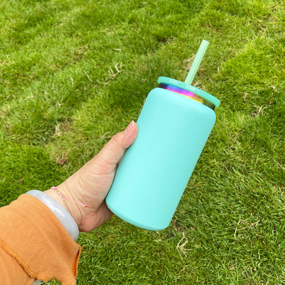 16oz Rainbow Plated Underneath Powder Coated Colored Stainless Steel Metal Can Tumbler-CNLCA