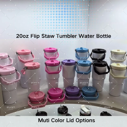 20oz White Blank Sublimation Flip Straw Lid Tumbler Water Bottle with Color Handle-CNLCA