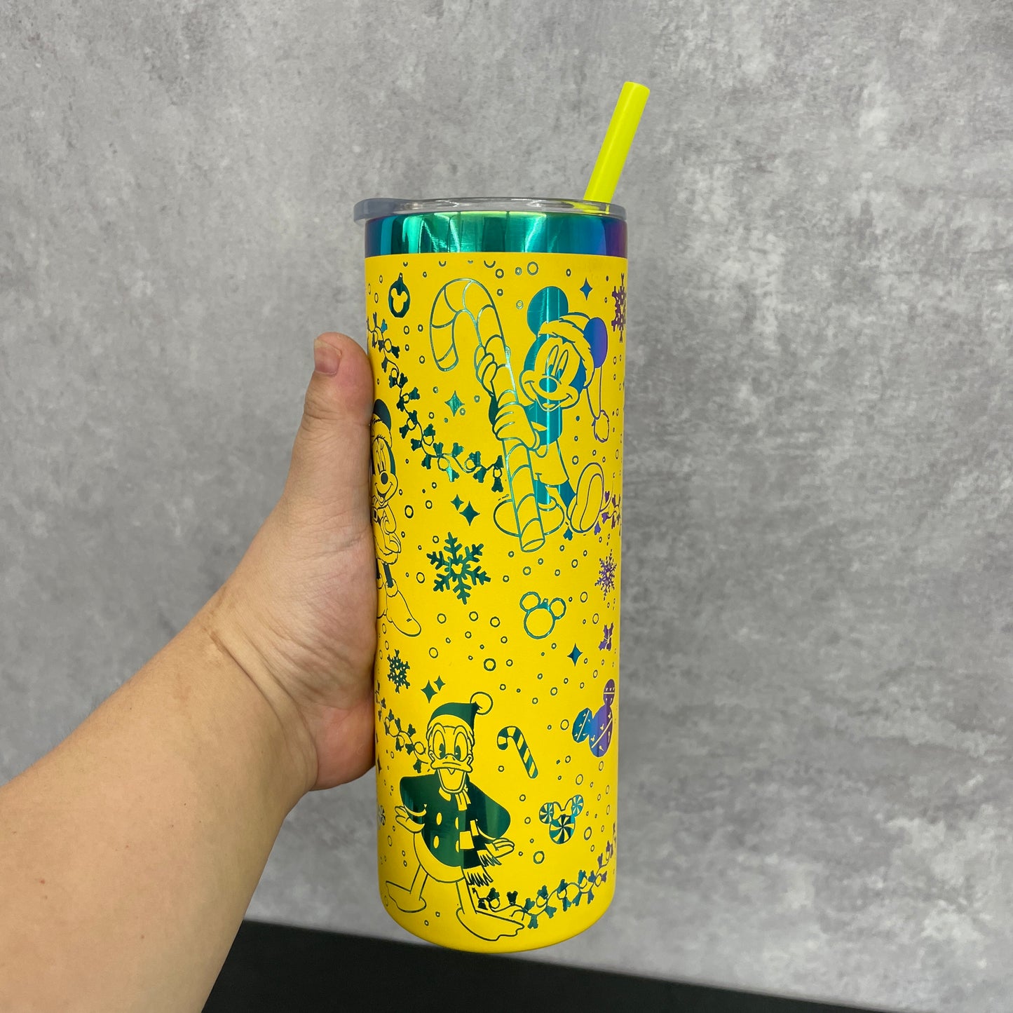 Christmas 20oz Skinny Straight Tumbler With Rainbow Laser Engraving Disney Design-CNLCA