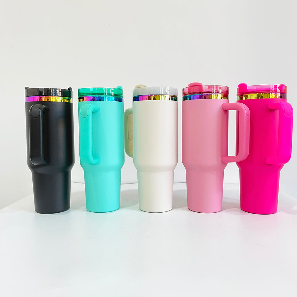 4Pack/8Pack/12Pack 40oz H2.0 Colorful Rainbow Plated Underneath Powder Coated Tumblers Travel Mugs with Handle for Laser-CNLCA