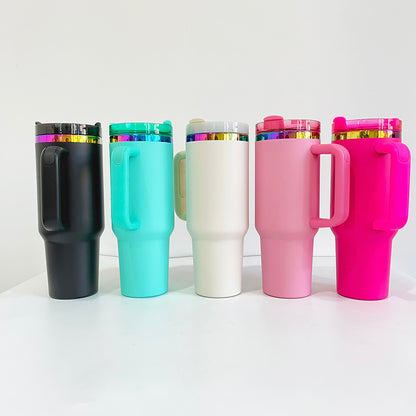 4Pack/8Pack/12Pack 40oz H2.0 Colorful Rainbow Plated Underneath Powder Coated Tumblers Travel Mugs with Handle for Laser-CNLCA