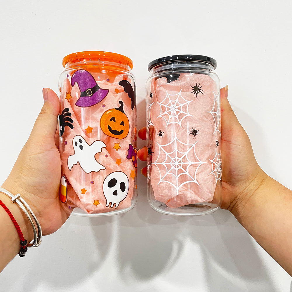 16oz Halloween Glass Can With 3D Touch UV Printing Designs-CNLCA