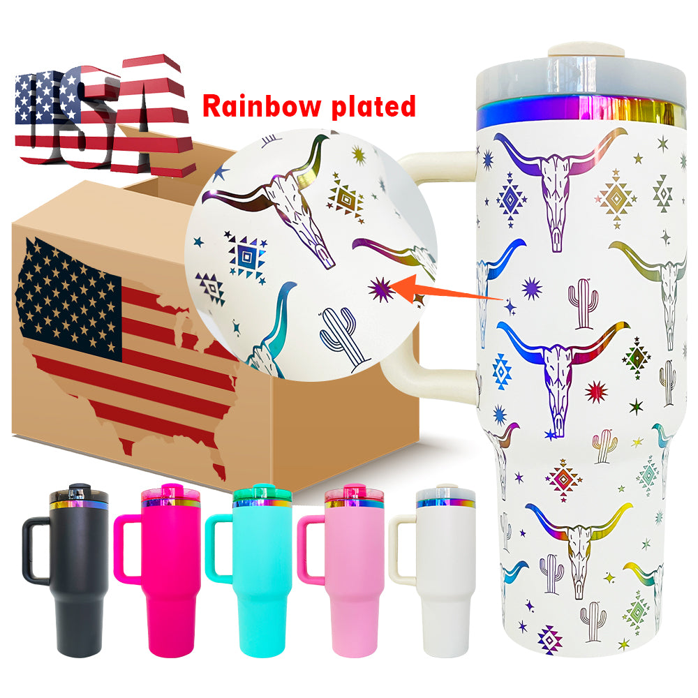 40oz H2.0 Stanley Style Colorful Rainbow Plated Quencher Tumbler-CNLCA