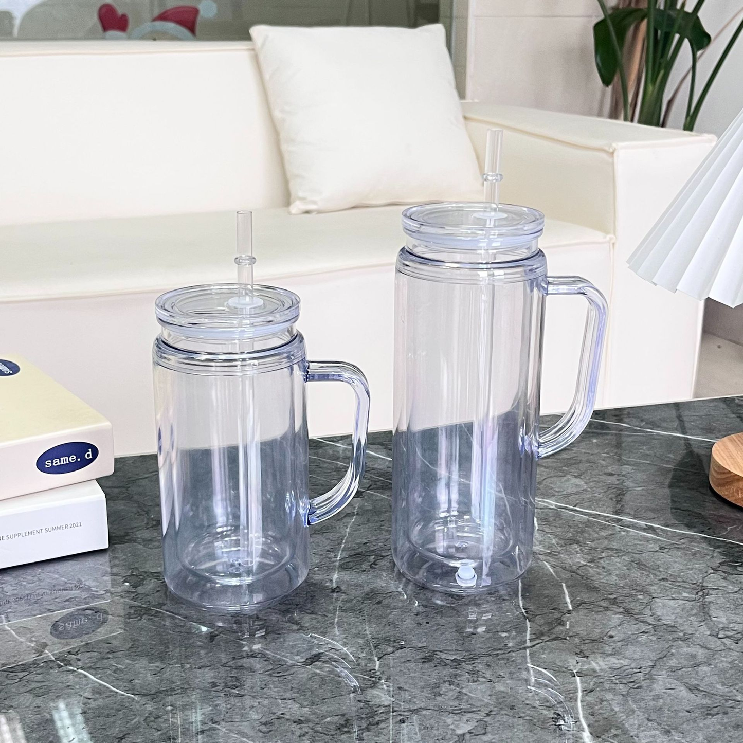 12oz 16oz Muti Color Double Wall Snow Globe Plastic Cup Tumbler with Handle Pre Drilled Hole and Plug-CNLCA