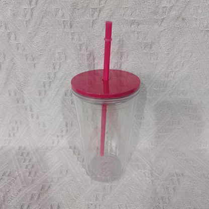 16oz Double Wall Snow Globe Tapered Plastic Cup Tumbler with Pre-drilled Hole and Plug Color Lid-CNLCA