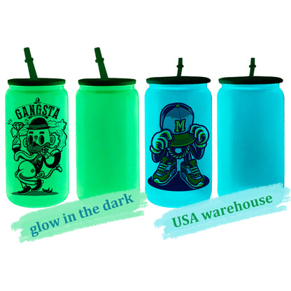 USA Warehouse 16oz Double Change UV Color Change And Glow In The Dark Sublimation Glass Can -USLCA