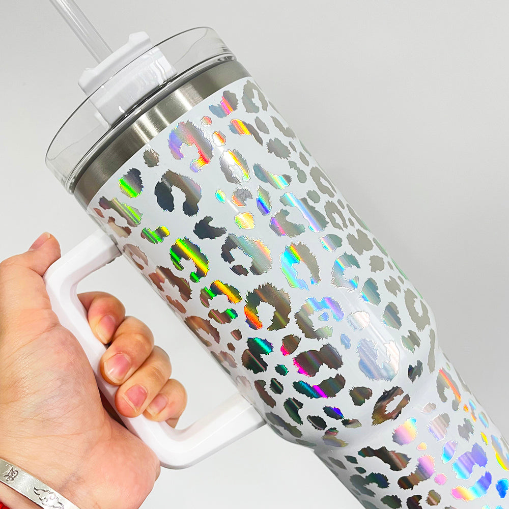 40BW001 H1.0 40oz 3D Holographic Leopard Travel Mug Tumbler With Handle- USLCA