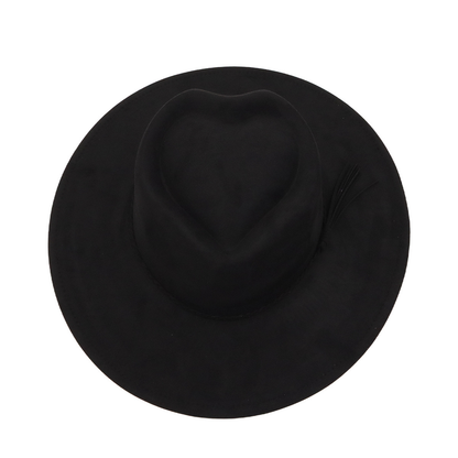 Men Women Gentleman's Cap Love-shaped Top Broad-Brimmed Bowler Jazz Hat Vegan Leather Fedora Hats with Tassel for Laser-CNLCA
