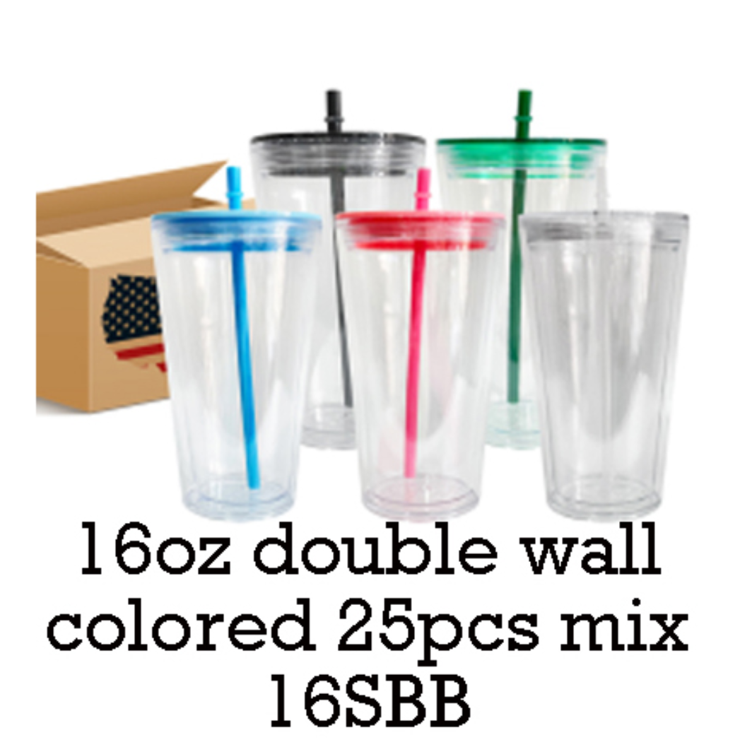 16oz Double Wall Snow Globe Tapered Plastic Cup Tumbler with Predrilled Hole-CNLCA