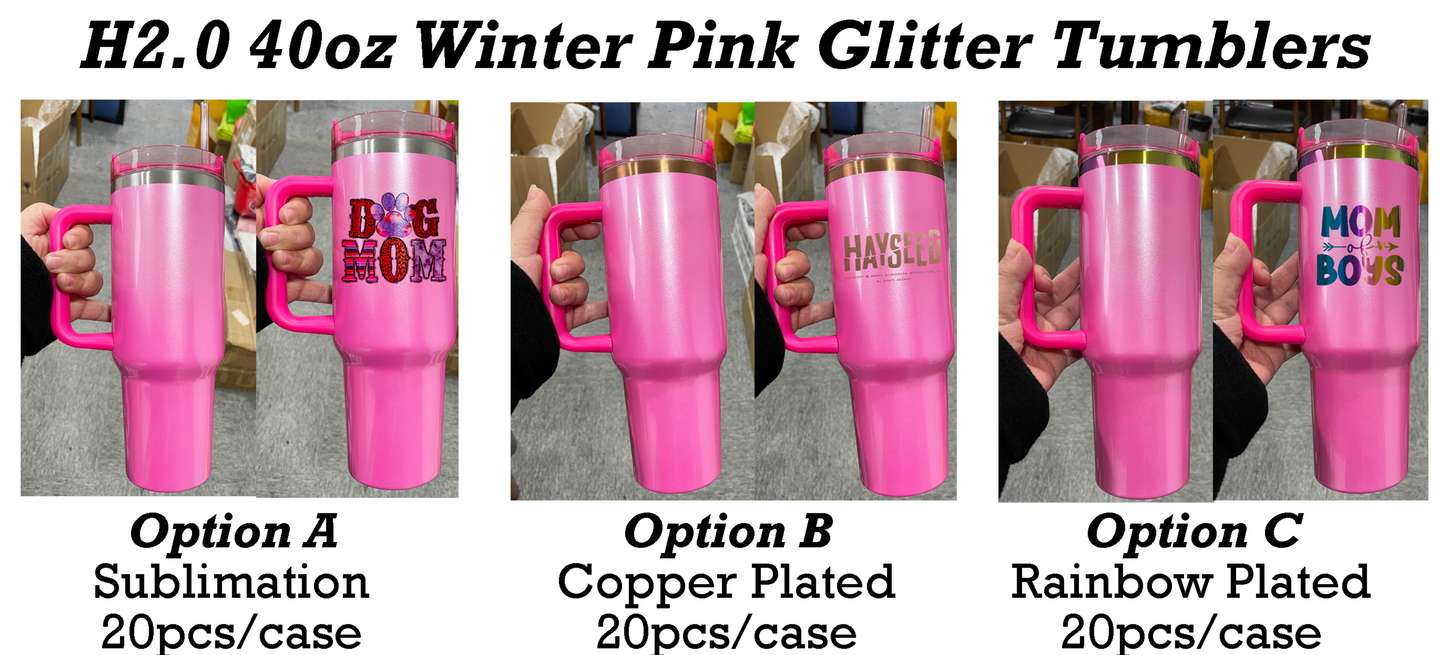 Starbucks Stanley Style 40oz H2.0 Pink Glitter Shimmer Quancher Tumblers-CNLCA