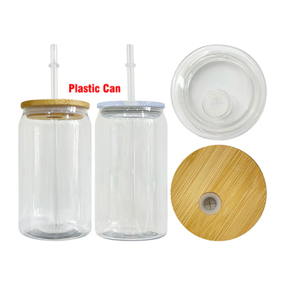 16oz Libbey Shape Clear Plastic Can Cup With Bamboo Lid-CNLCA