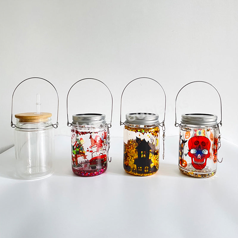 32Pack 11oz Blank Sublimation Snow Globe Solar Light Drinking Glass Mason Jar Halloween Christmas Decorative Garden Hanging Wind Spinner Light-USLCA