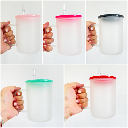 17oz Clear Frosted Blank Sublimation Glass Mugs With Colorful Plastic Lid -CNLCA