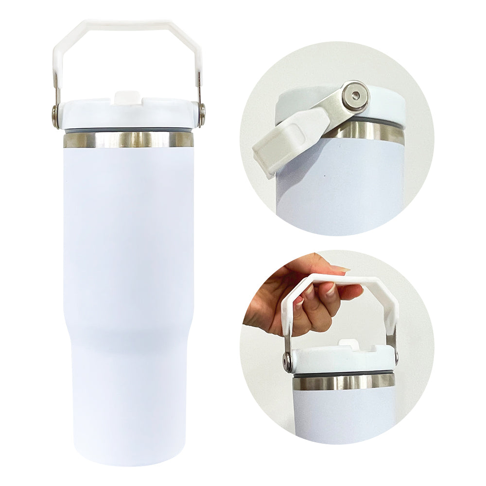 30oz White Blank Sublimation School Kids Flip Straw Tumbler Water Bottle-CNLCA