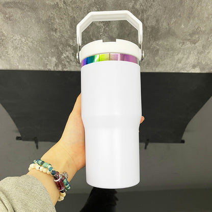 20oz Flip Straw Rainbow Plated Underneath Powder Coated Macaron Color Stainless Steel Tumbler-CNLCA