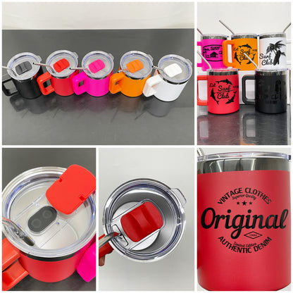 10oz Powder Coated Colorful Black Plated Underneath Lowball Tumblers Mug With Removable Plastic Handle And Magnetic Lids-CNLCA